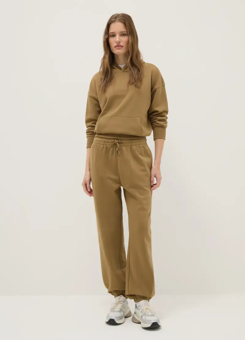 Pantaloni Jogger In Misto Cotone Marrone Regular Fit, Donna, Marrone