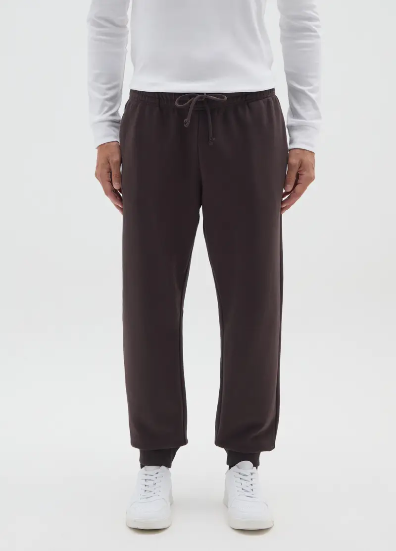 Pantaloni Jogger In Misto Cotone Marroni, Uomo, Marrone miniatura 2