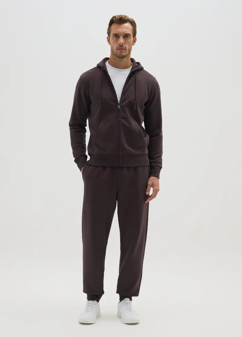 Pantaloni Jogger In Misto Cotone Marroni, Uomo, Marrone