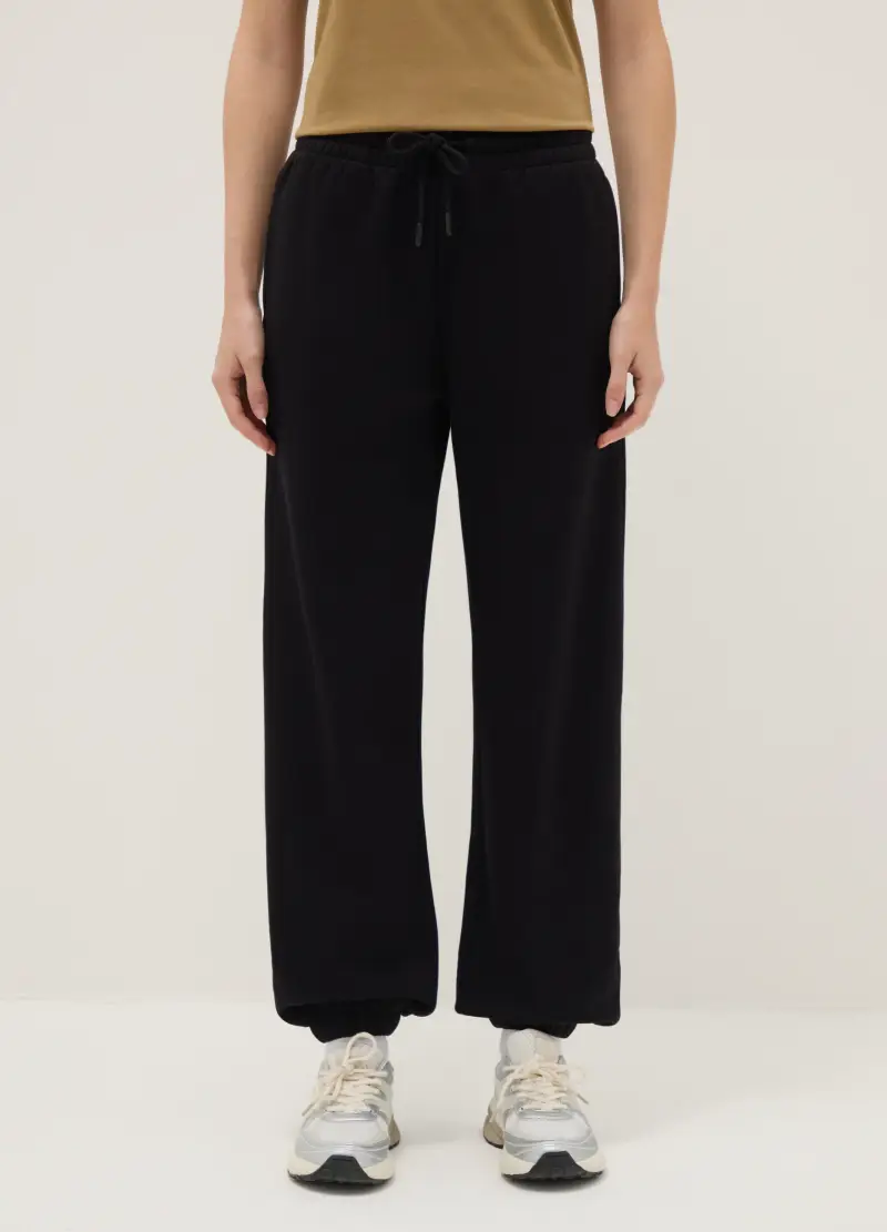 Pantaloni Jogger In Misto Cotone Nero Regular Fit, Donna, Nero miniatura 2