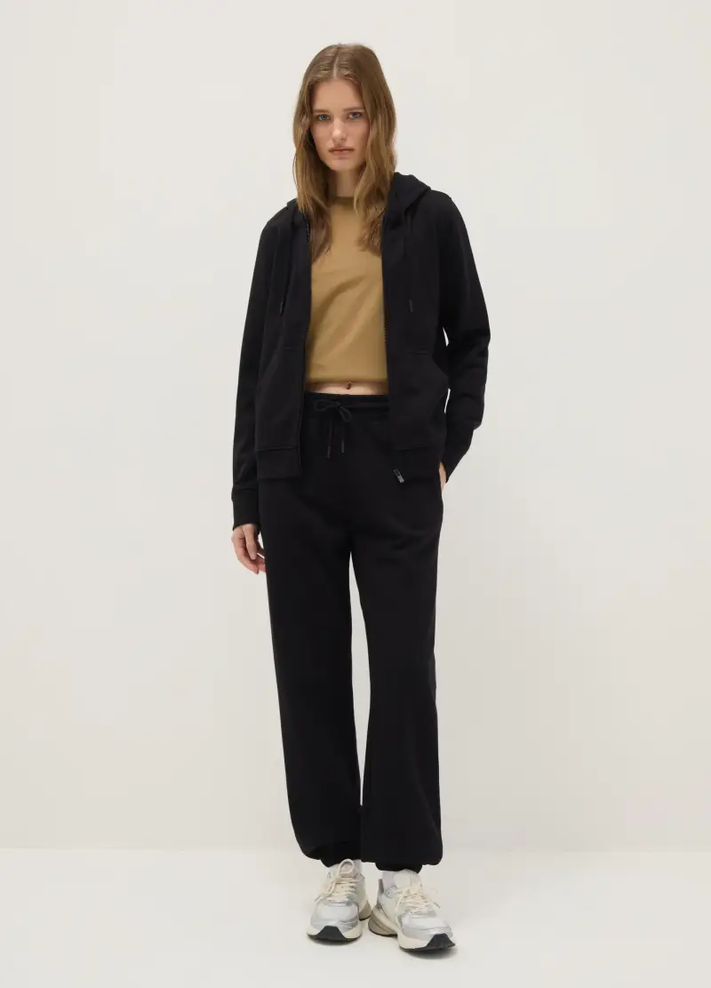 Pantaloni Jogger In Misto Cotone Nero Regular Fit, Donna, Nero