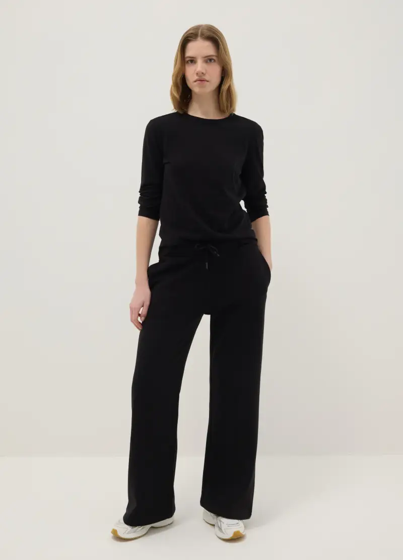 Pantaloni Jogger In Misto Cotone Nero Regular Fit, Donna, Nero