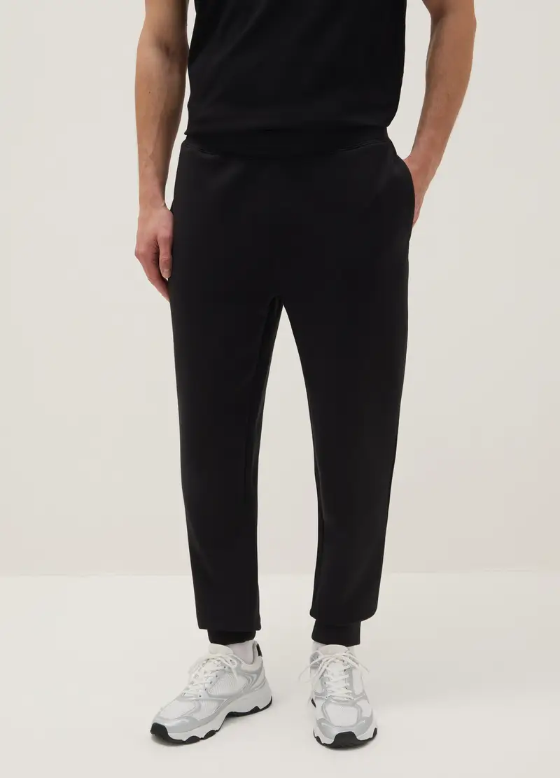 Pantaloni Jogger In Misto Cotone Nero Regular Fit, Uomo, Nero miniatura 2
