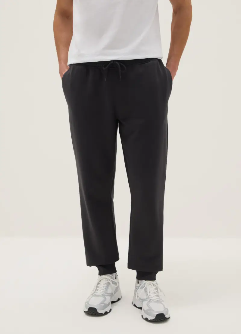 Pantaloni Jogger In Misto Cotone Nero Regular Fit, Uomo, Nero miniatura 2