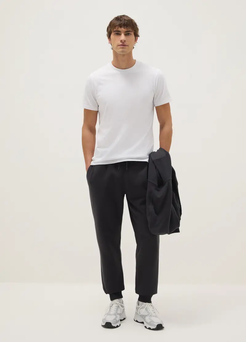 Pantaloni Jogger In Misto Cotone Nero Regular Fit, Uomo, Nero