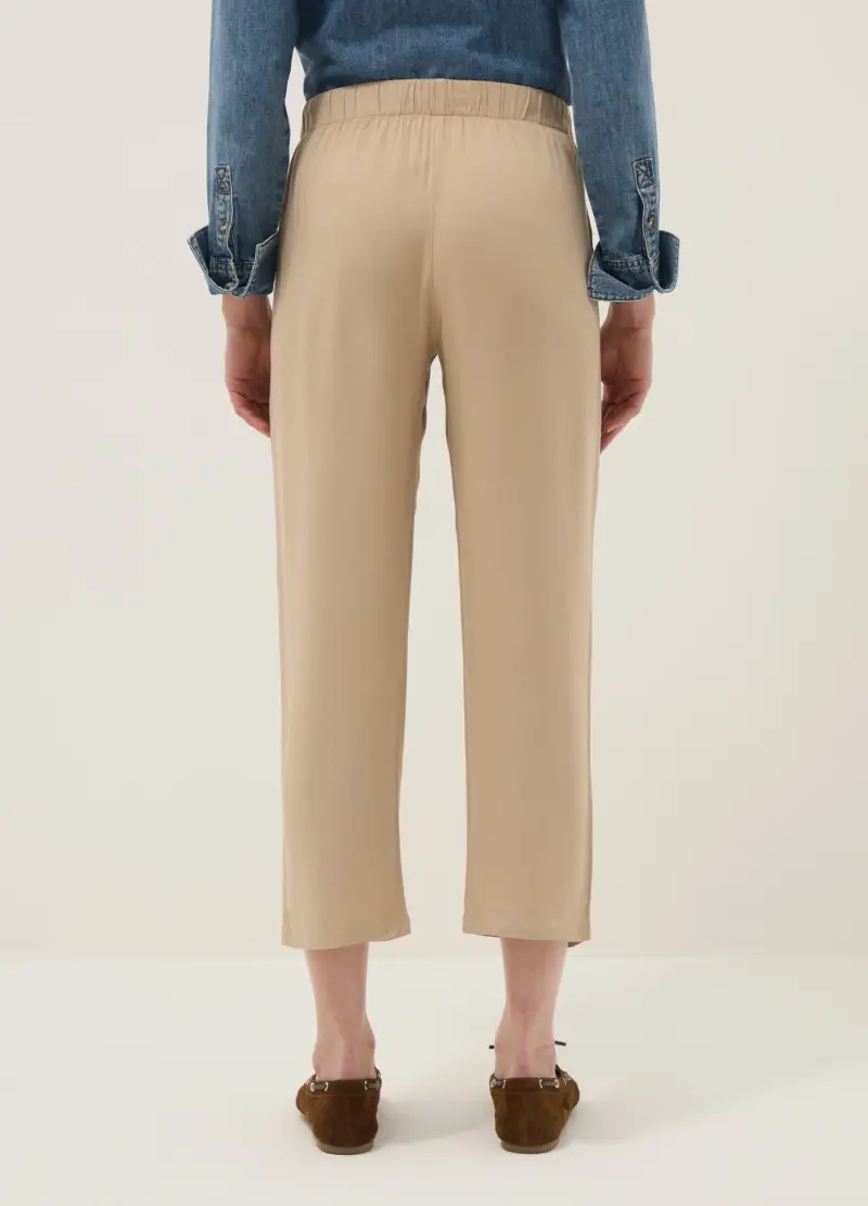 Pantaloni Jogger In Pura Viscosa Beige Regular Fit, Donna, Beige miniatura 3