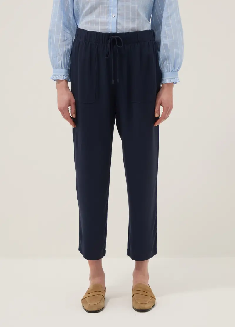 Pantaloni Jogger In Pura Viscosa Blu Regular Fit, Donna, Blu miniatura 2