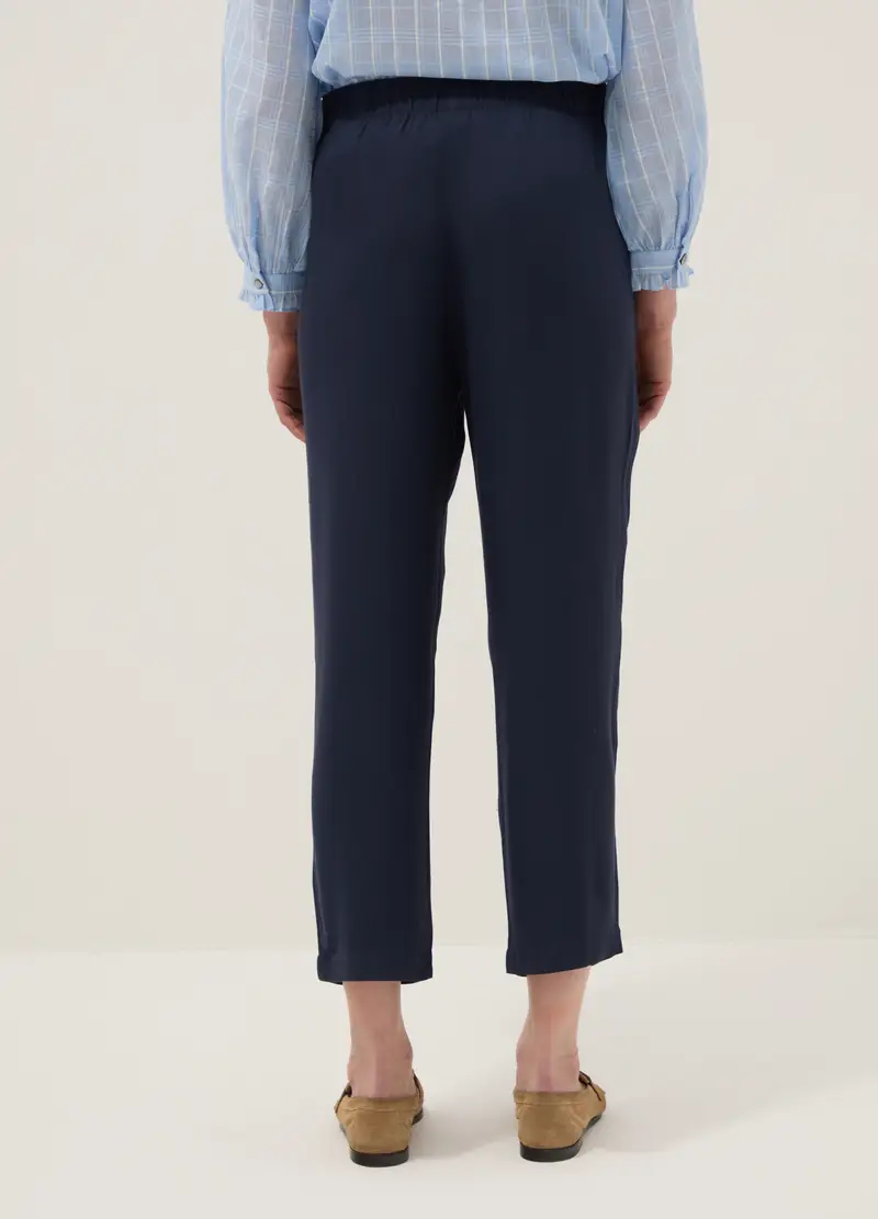 Pantaloni Jogger In Pura Viscosa Blu Regular Fit, Donna, Blu miniatura 3