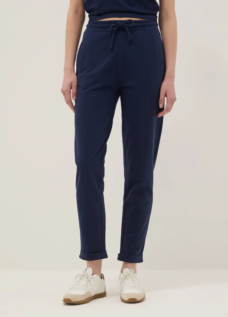 Pantaloni Jogger In Puro Cotone Blu Regular Fit, Donna, Blu miniatura 2