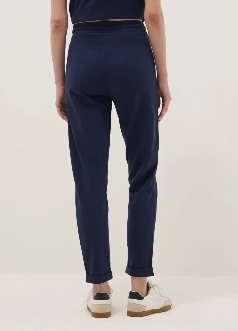 Pantaloni Jogger In Puro Cotone Blu Regular Fit, Donna, Blu miniatura 3