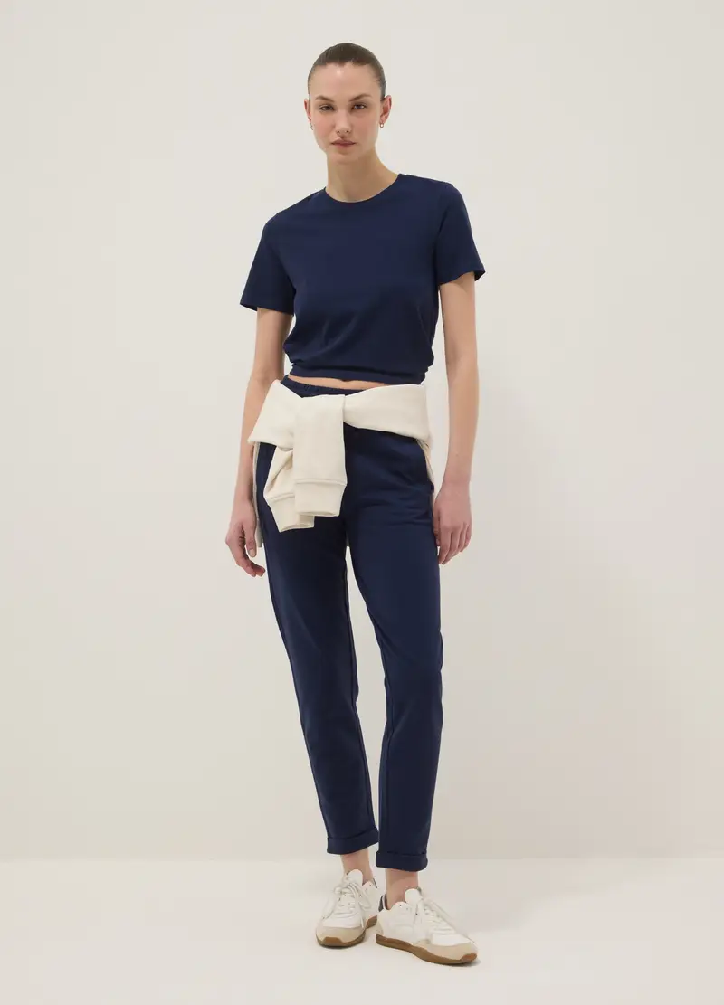 Pantaloni Jogger In Puro Cotone Blu Regular Fit, Donna, Blu