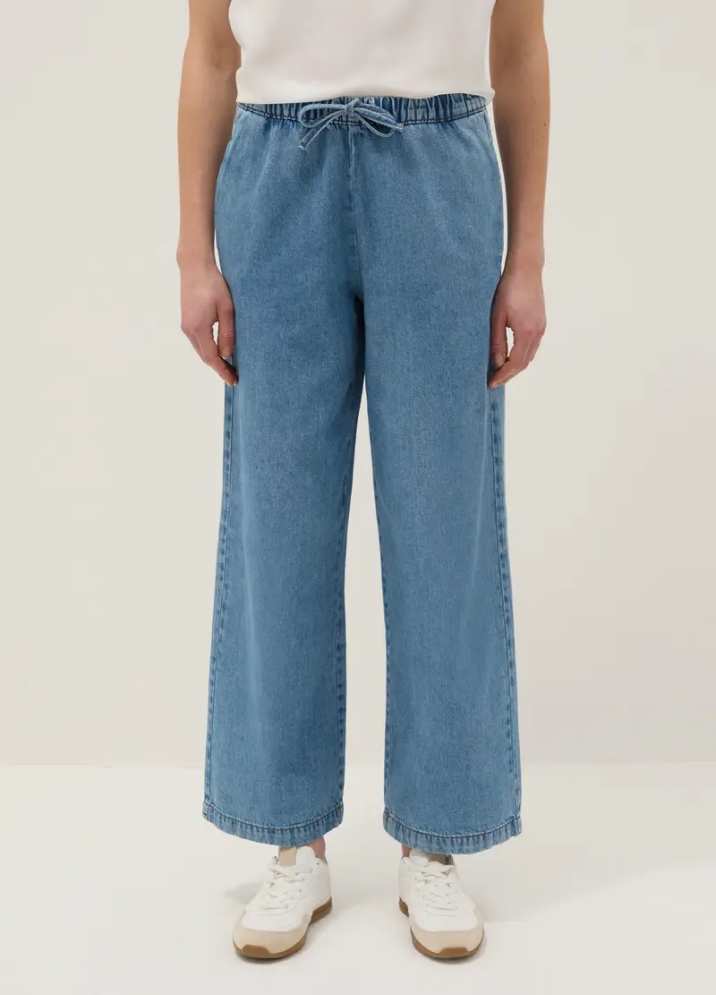 Pantaloni Jogger In Puro Cotone Denim Azzurro Regular Fit, Donna, Azzurro miniatura 2