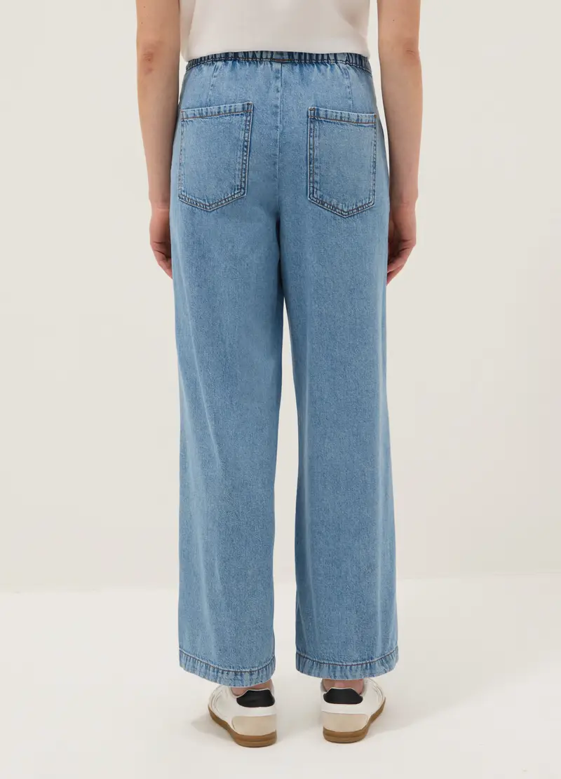 Pantaloni Jogger In Puro Cotone Denim Azzurro Regular Fit, Donna, Azzurro miniatura 3