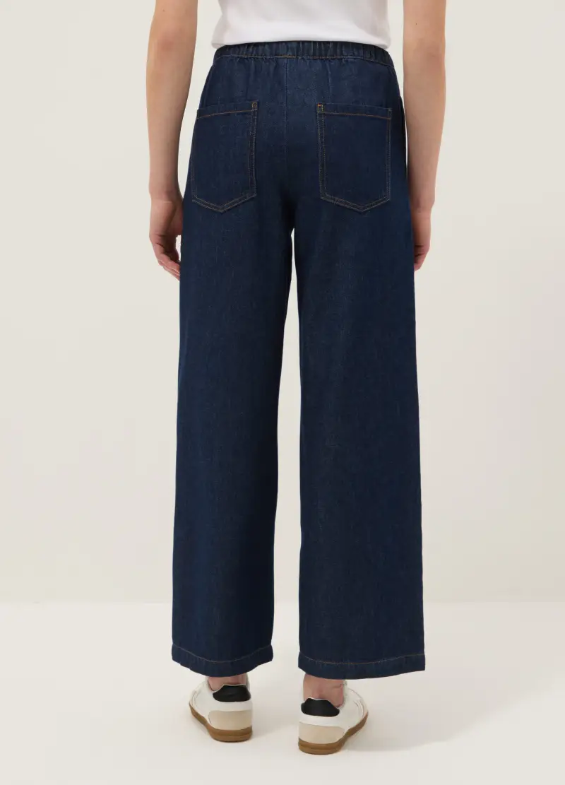 Pantaloni Jogger In Puro Cotone Denim Blu Regular Fit, Donna, Denim miniatura 3