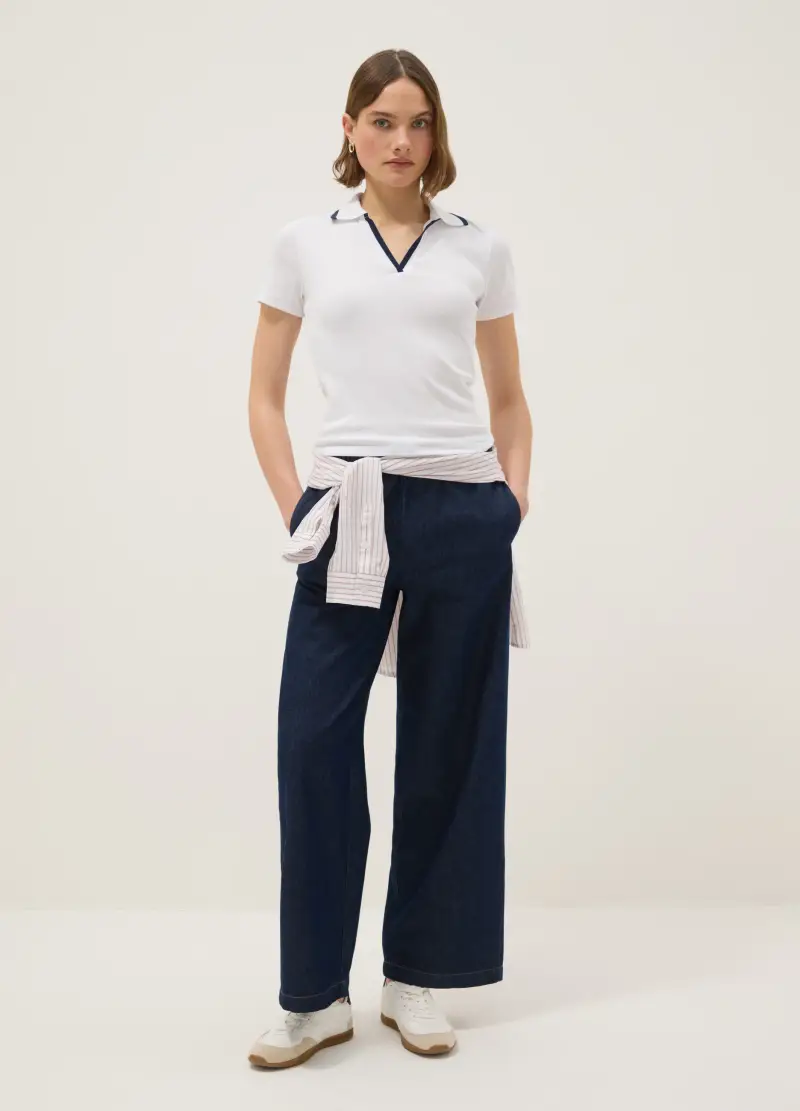 Pantaloni Jogger In Puro Cotone Denim Blu Regular Fit, Donna, Denim