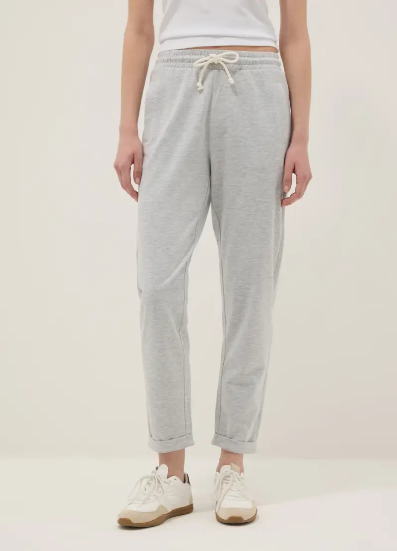 Pantaloni Jogger In Puro Cotone Grigi Regular Fit, Donna, Grigio miniatura 2