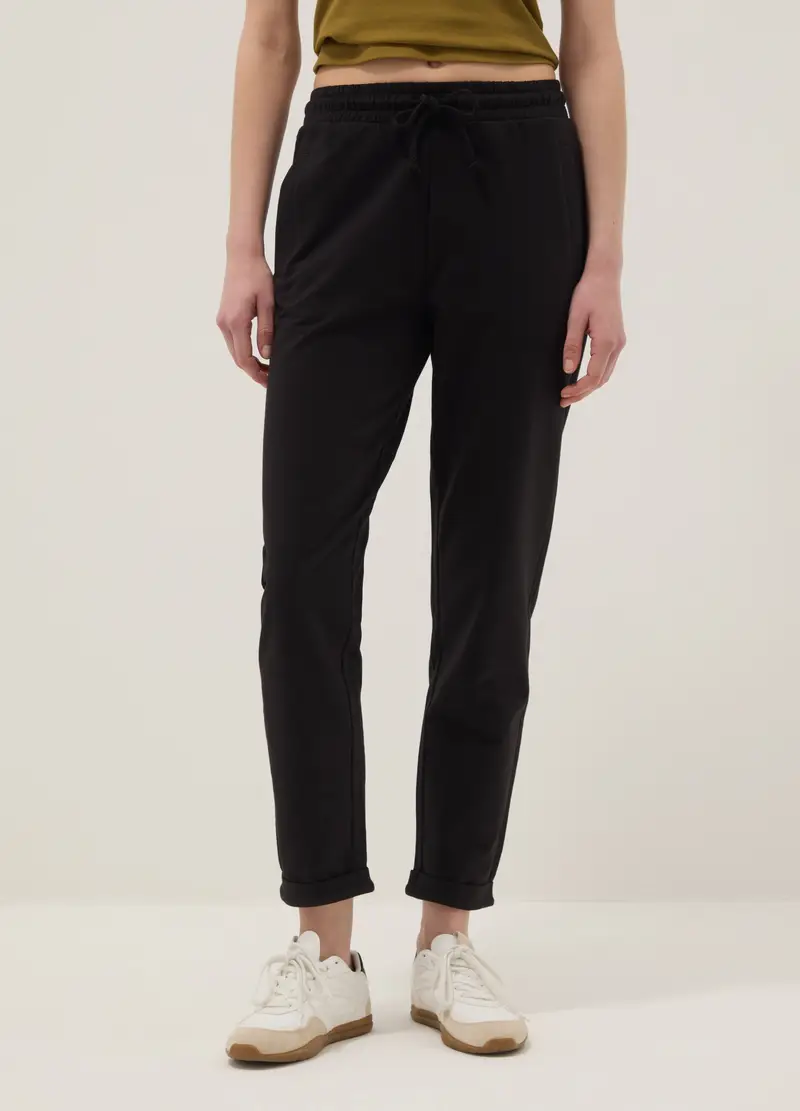 Pantaloni Jogger In Puro Cotone Nero Regular Fit, Donna, Nero miniatura 2