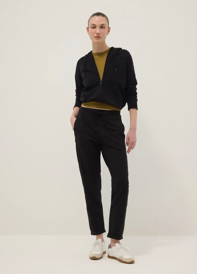 Pantaloni Jogger In Puro Cotone Nero Regular Fit, Donna, Nero miniatura 3