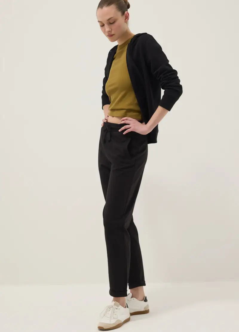 Pantaloni Jogger In Puro Cotone Nero Regular Fit, Donna, Nero