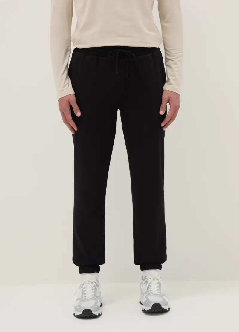 Pantaloni Jogger Neri In Misto Cotone Regular Fit, Uomo, Nero miniatura 2