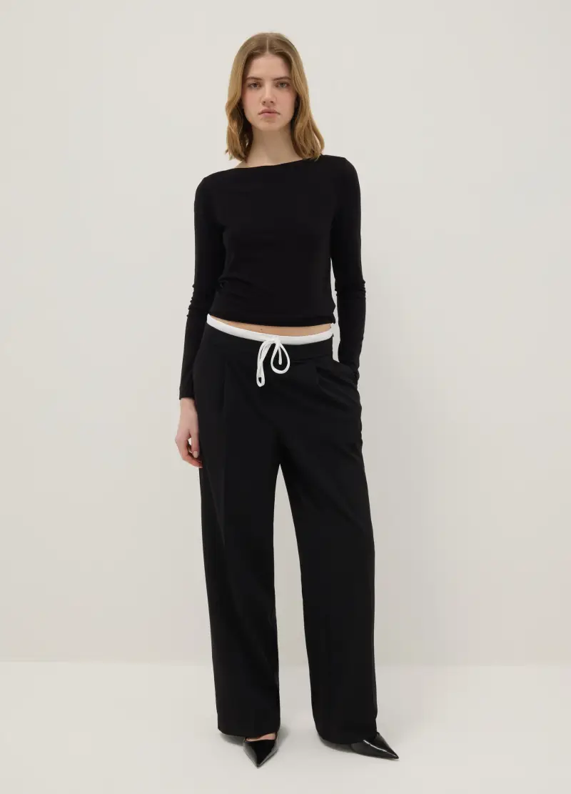 Pantaloni Jogger Neri Regular Fit Con Vita Elastica, Donna, Nero