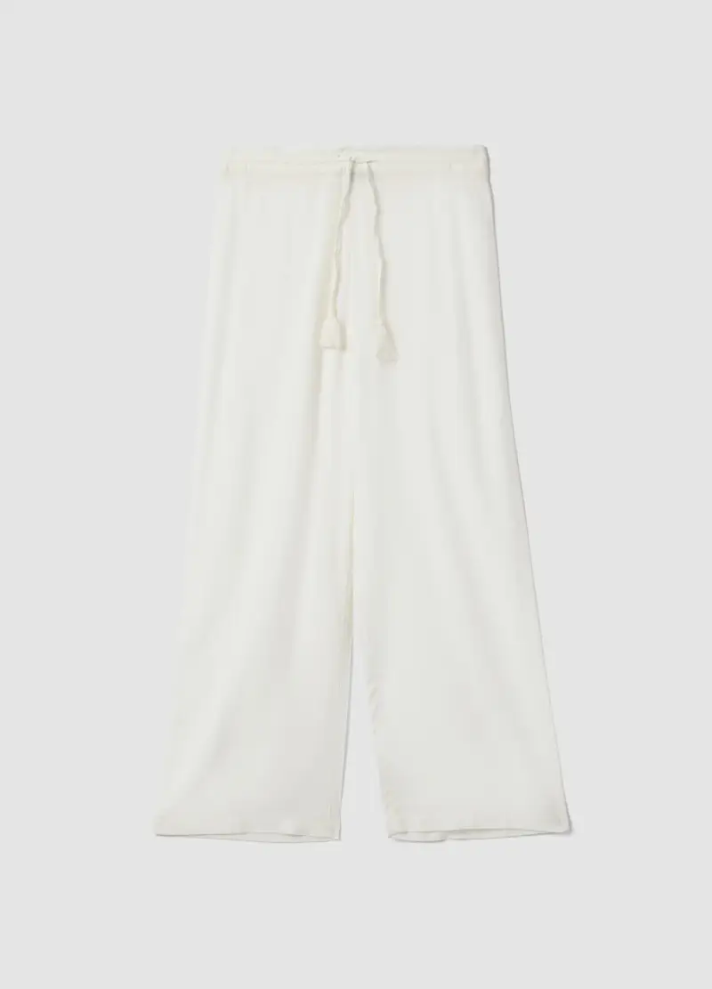 Pantaloni Lunghi In Pura Viscosa Bianchi, Donna, Bianco