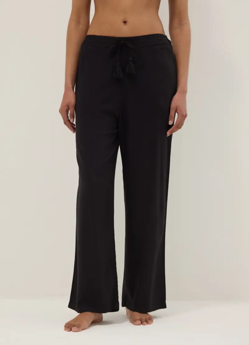 Pantaloni Lunghi In Pura Viscosa Neri, Donna, Nero miniatura 2