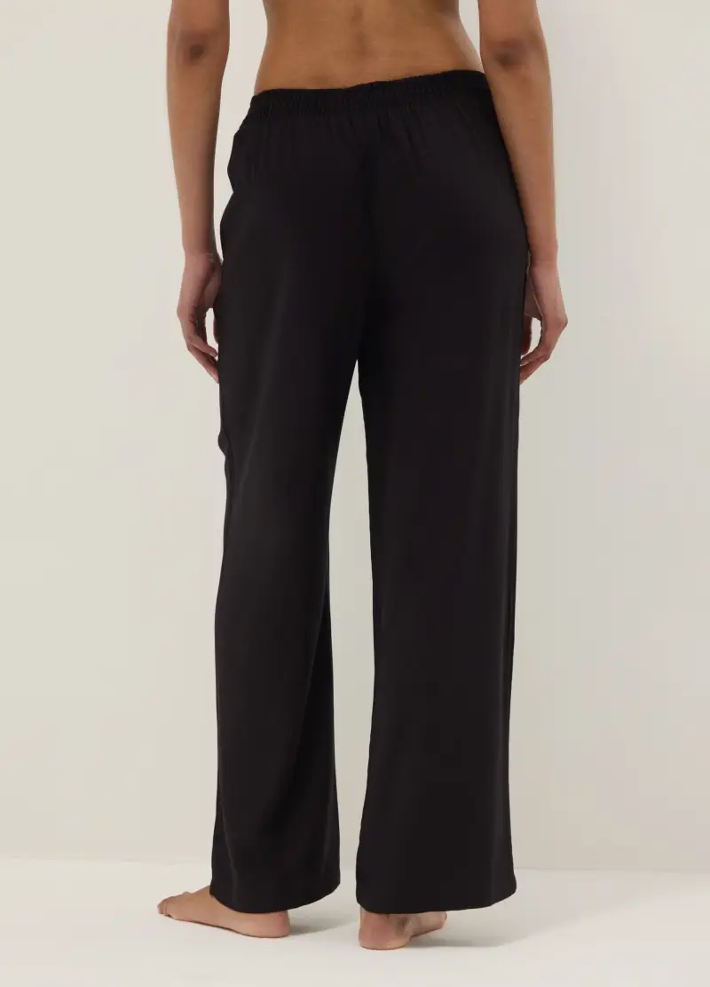 Pantaloni Lunghi In Pura Viscosa Neri, Donna, Nero miniatura 3