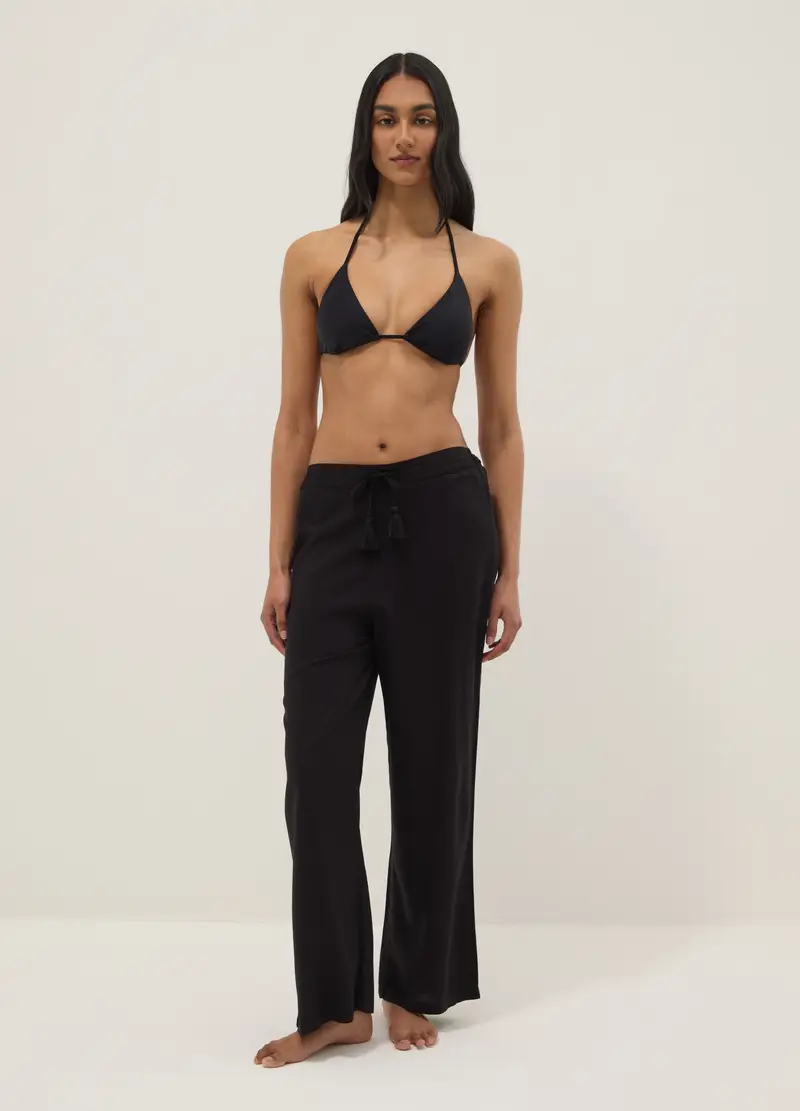 Pantaloni Lunghi In Pura Viscosa Neri, Donna, Nero