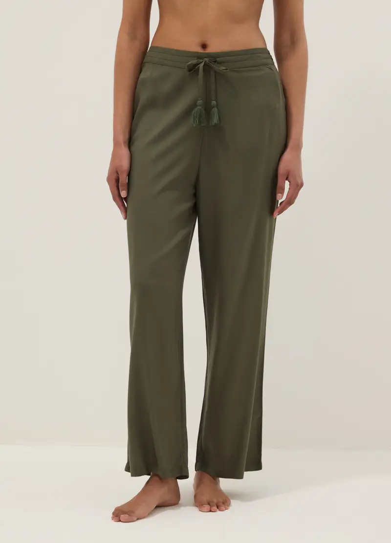 Pantaloni Lunghi In Pura Viscosa Verdi, Donna, Verde miniatura 2