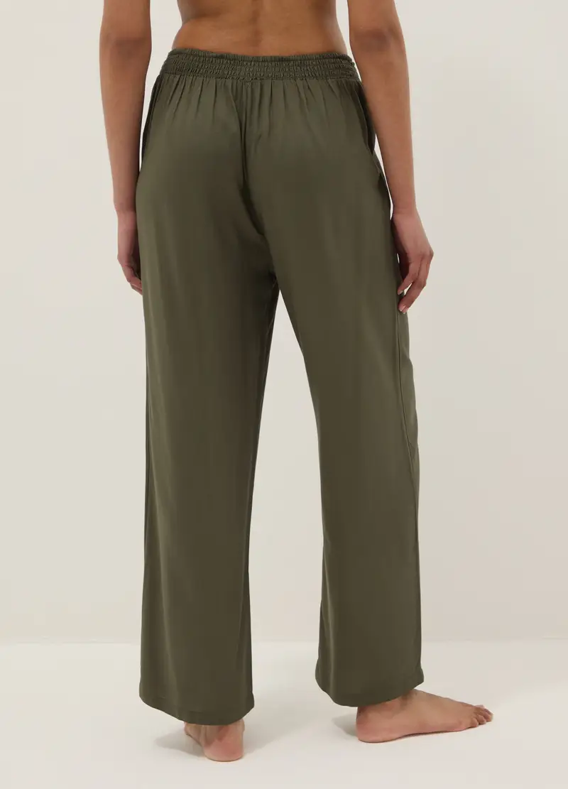 Pantaloni Lunghi In Pura Viscosa Verdi, Donna, Verde miniatura 3