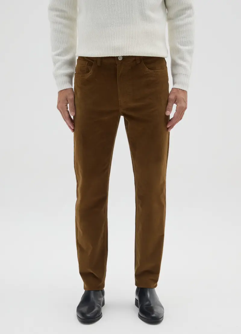 Pantaloni Marrone Tabacco In Velluto A Coste Slim Fit, Uomo, Marrone miniatura 2