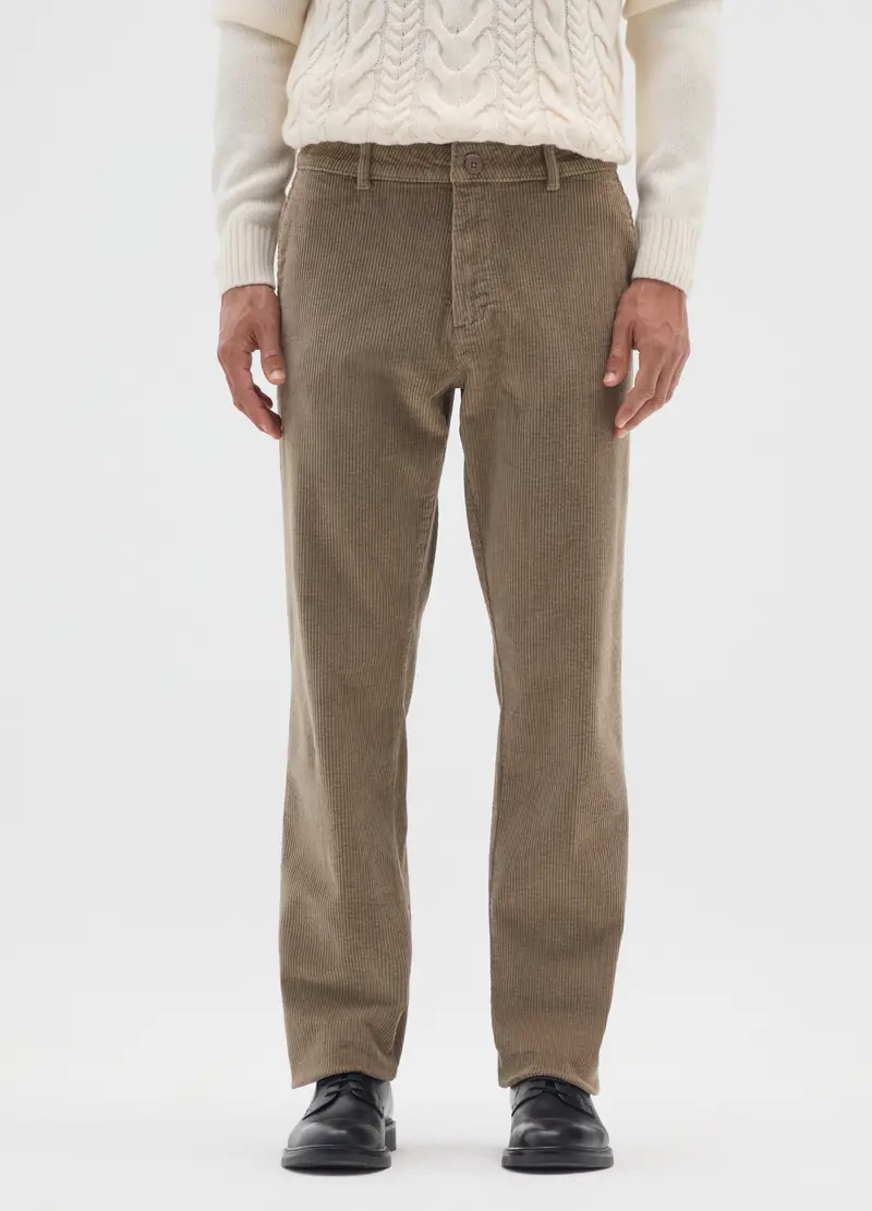 Pantaloni Marroni In Cotone Elasticizzato A Coste Regular Fit, Uomo, Marrone miniatura 2