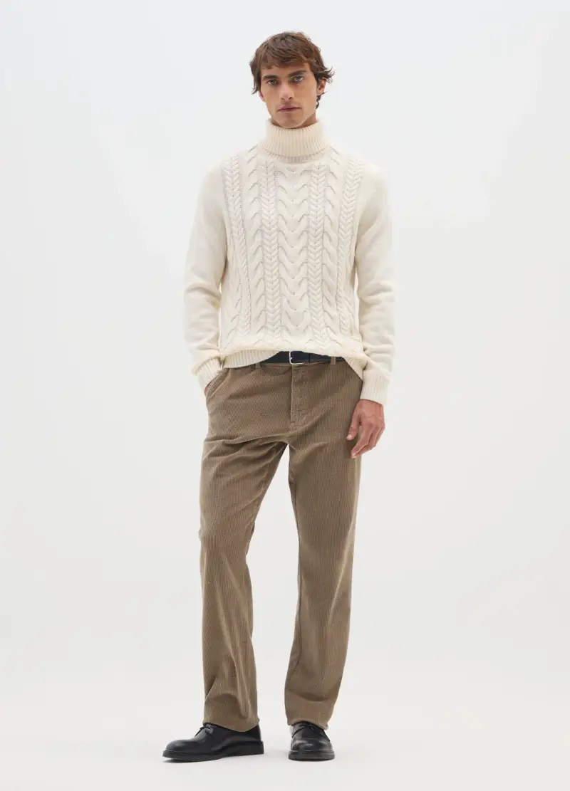 Pantaloni Marroni In Cotone Elasticizzato A Coste Regular Fit, Uomo, Marrone