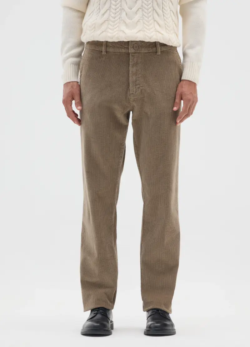 Pantaloni Marroni In Cotone Elasticizzato A Coste Regular Fit, Uomo, Marrone miniatura 2