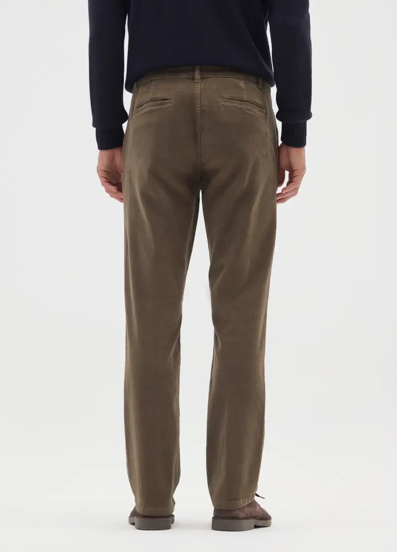 Pantaloni Marroni In Cotone Elasticizzato A Coste Strette Regular Fit, Uomo, Marrone miniatura 3