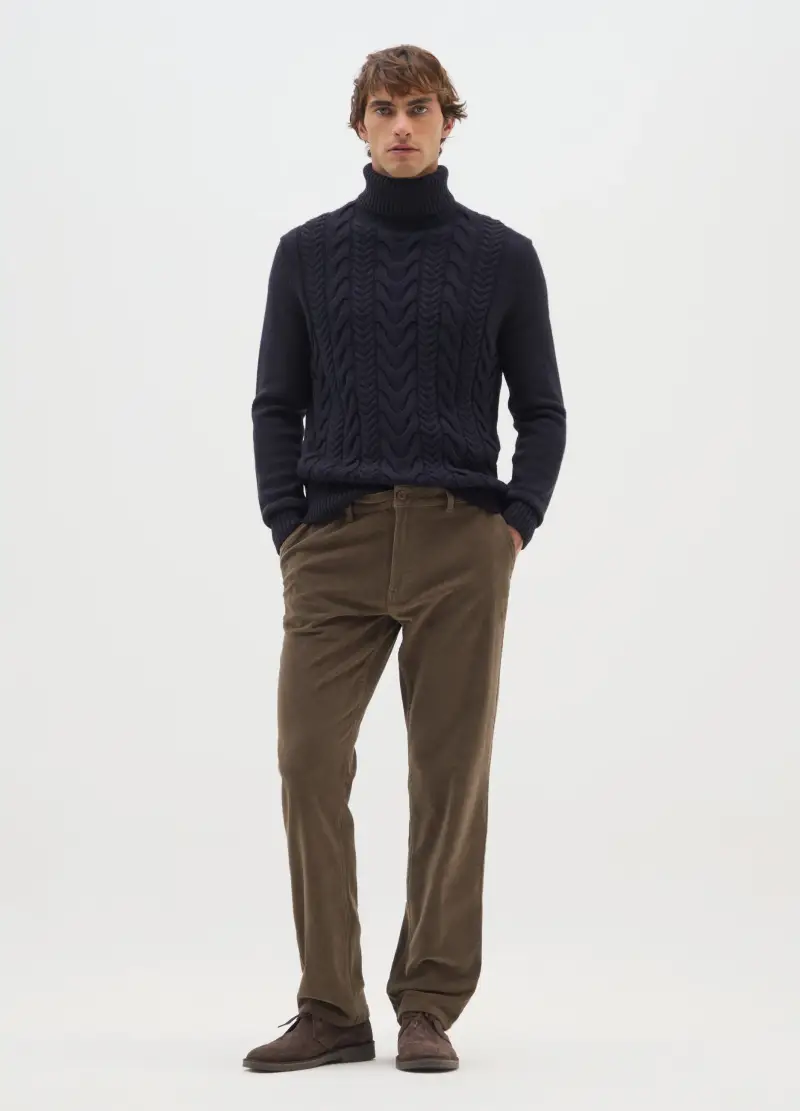 Pantaloni Marroni In Cotone Elasticizzato A Coste Strette Regular Fit, Uomo, Marrone