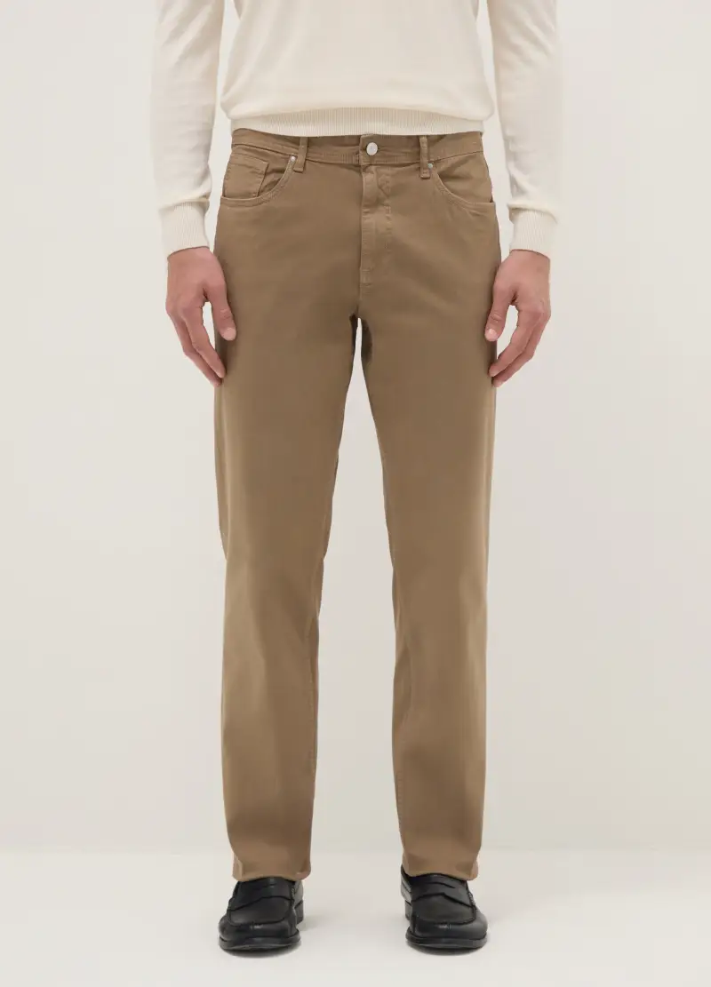 Pantaloni Marroni In Cotone Elasticizzato Regular Fit, Uomo, Marrone miniatura 2