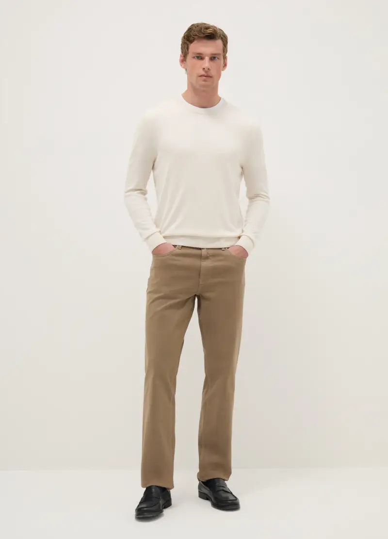 Pantaloni Marroni In Cotone Elasticizzato Regular Fit, Uomo, Marrone