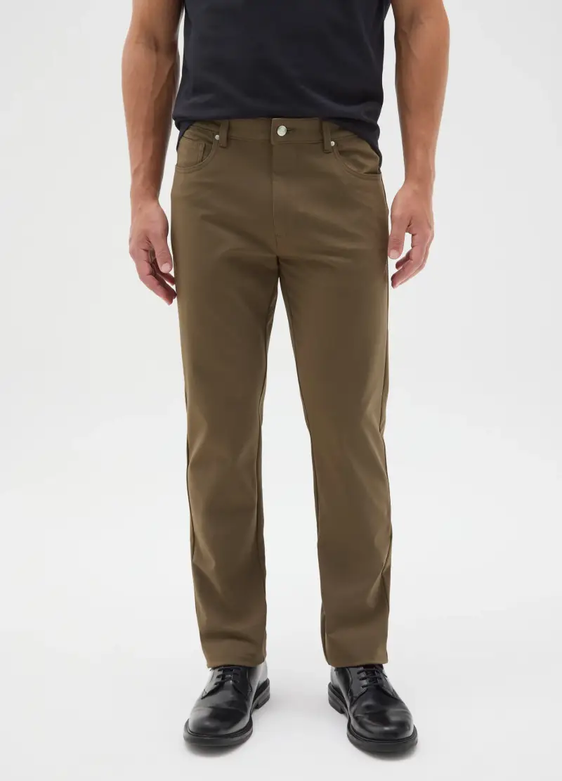 Pantaloni Marroni In Misto Cotone Slim Fit, Uomo, Marrone miniatura 2