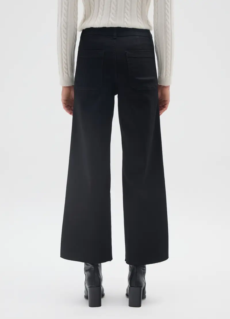 Pantaloni Neri A Gamba Larga In Tessuto Elasticizzato, Donna, Nero miniatura 3