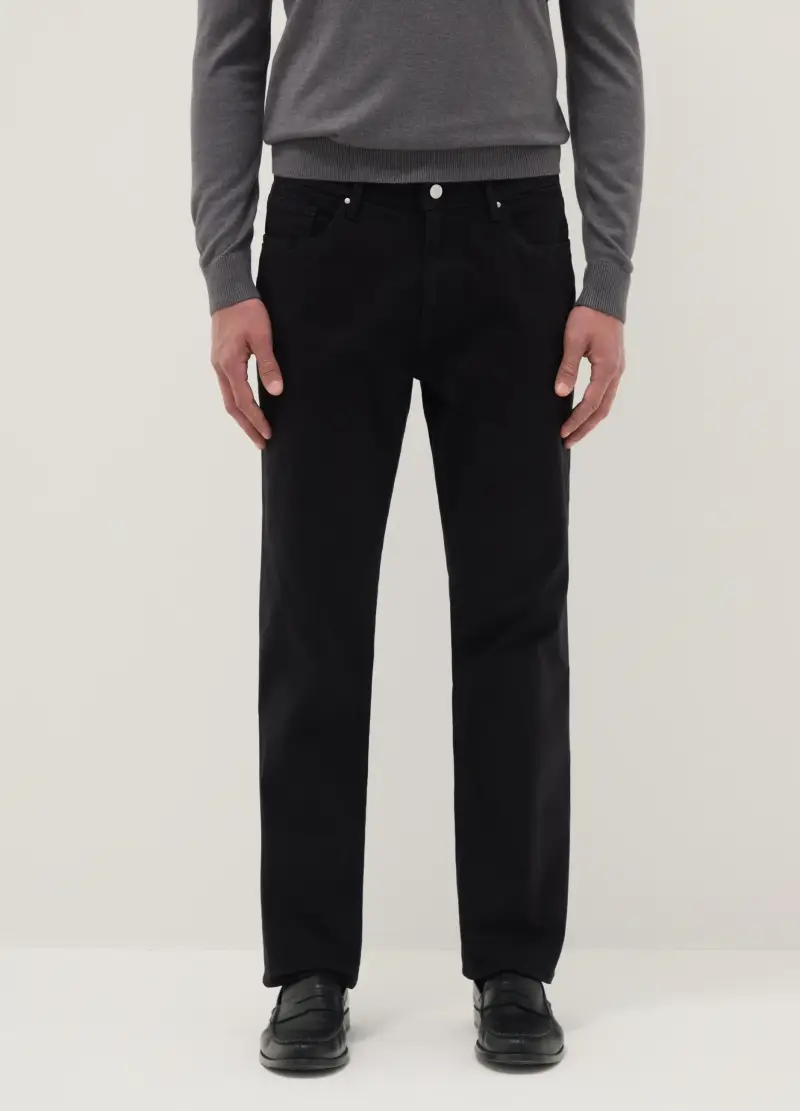 Pantaloni Neri In Cotone Elasticizzato Regular Fit, Uomo, Nero miniatura 2