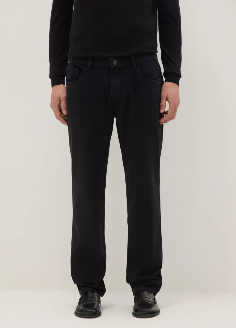 Pantaloni Neri In Misto Cotone Regular Fit, Uomo, Nero miniatura 2