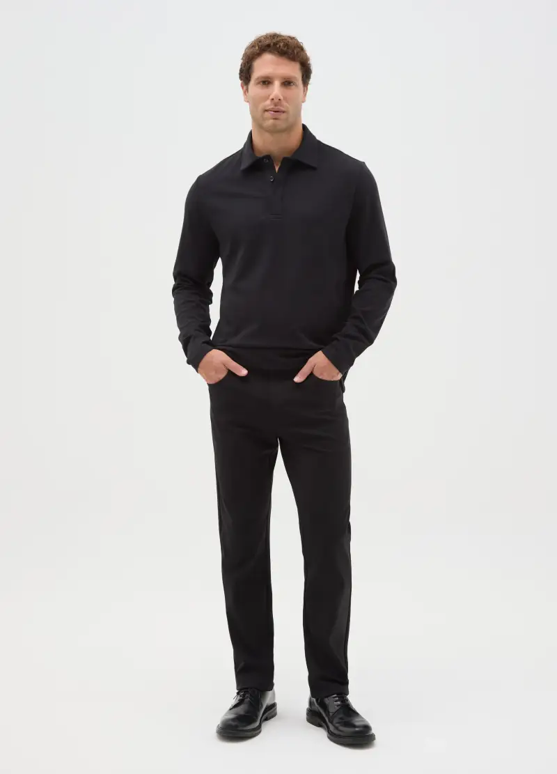Pantaloni Neri In Misto Cotone Slim Fit, Uomo, Nero