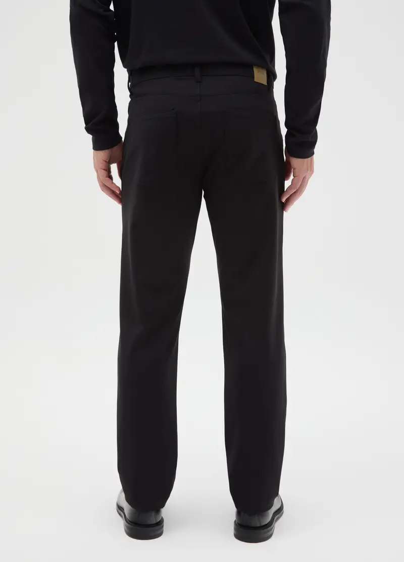 Pantaloni Neri In Misto Cotone Slim Fit, Uomo, Nero miniatura 3