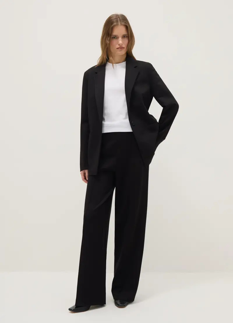 Pantaloni Neri In Misto Viscosa Elasticizzata, Donna, Nero