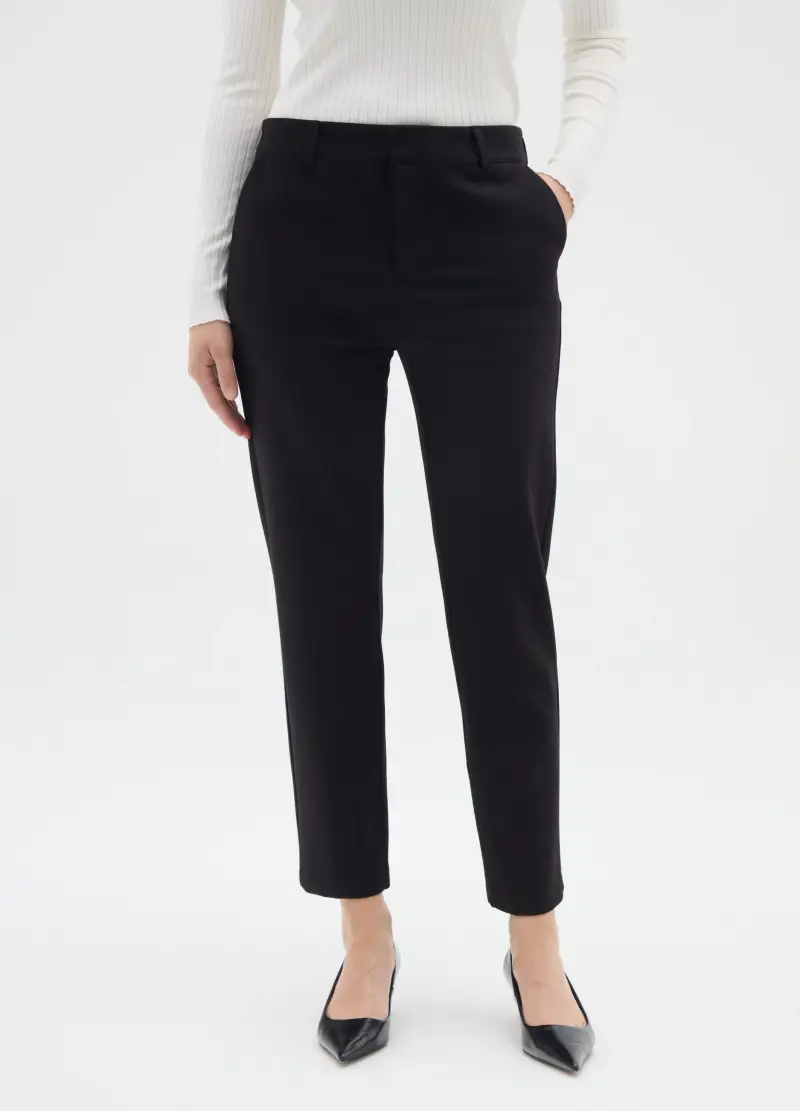 Pantaloni Neri Slim In Tessuto Elasticizzato, Donna, Nero miniatura 2
