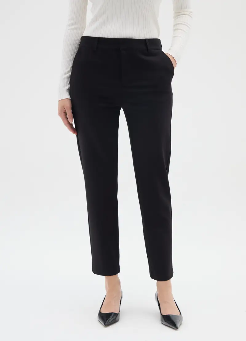 Pantaloni Neri Slim In Tessuto Elasticizzato, Donna, Nero miniatura 2