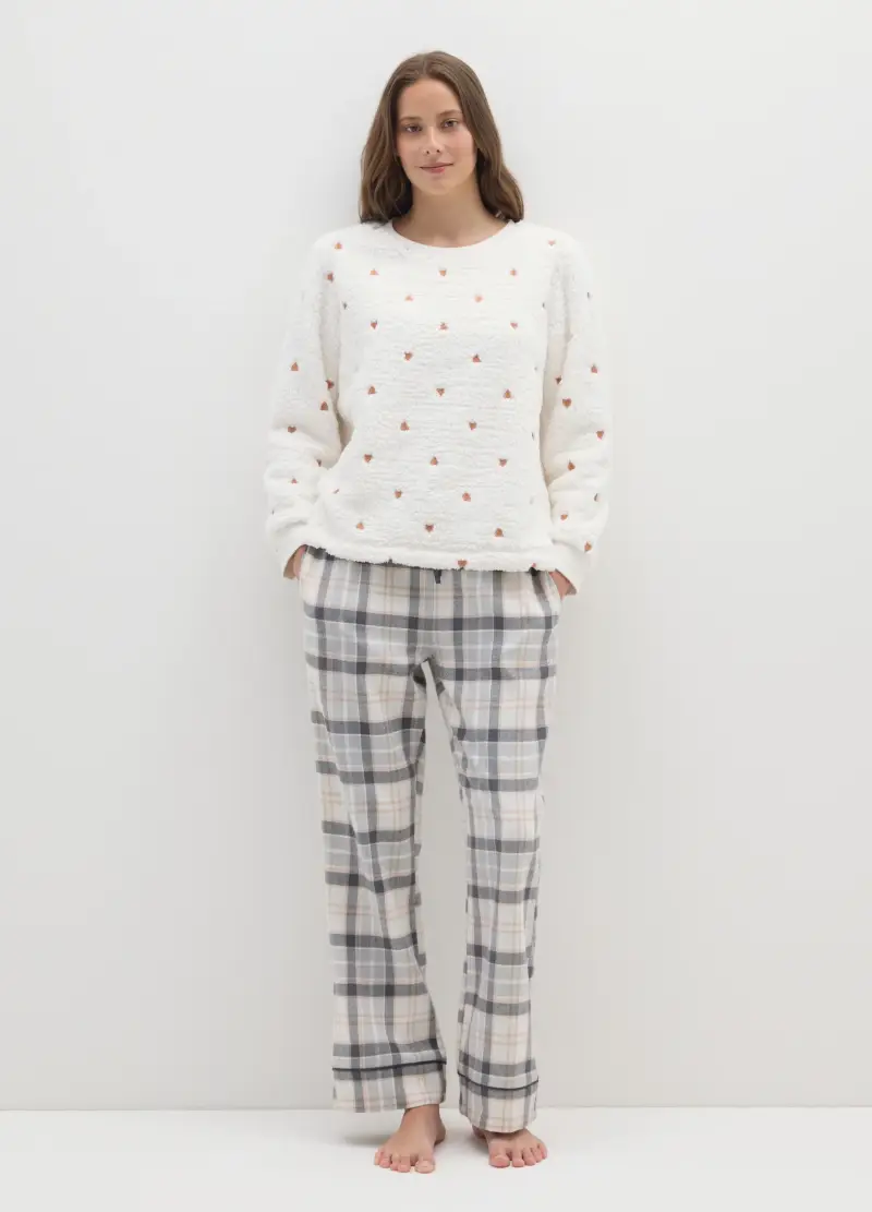 Pantaloni Pigiama A Quadri Grigi In Flanella Regular Fit, Donna, Multicolor