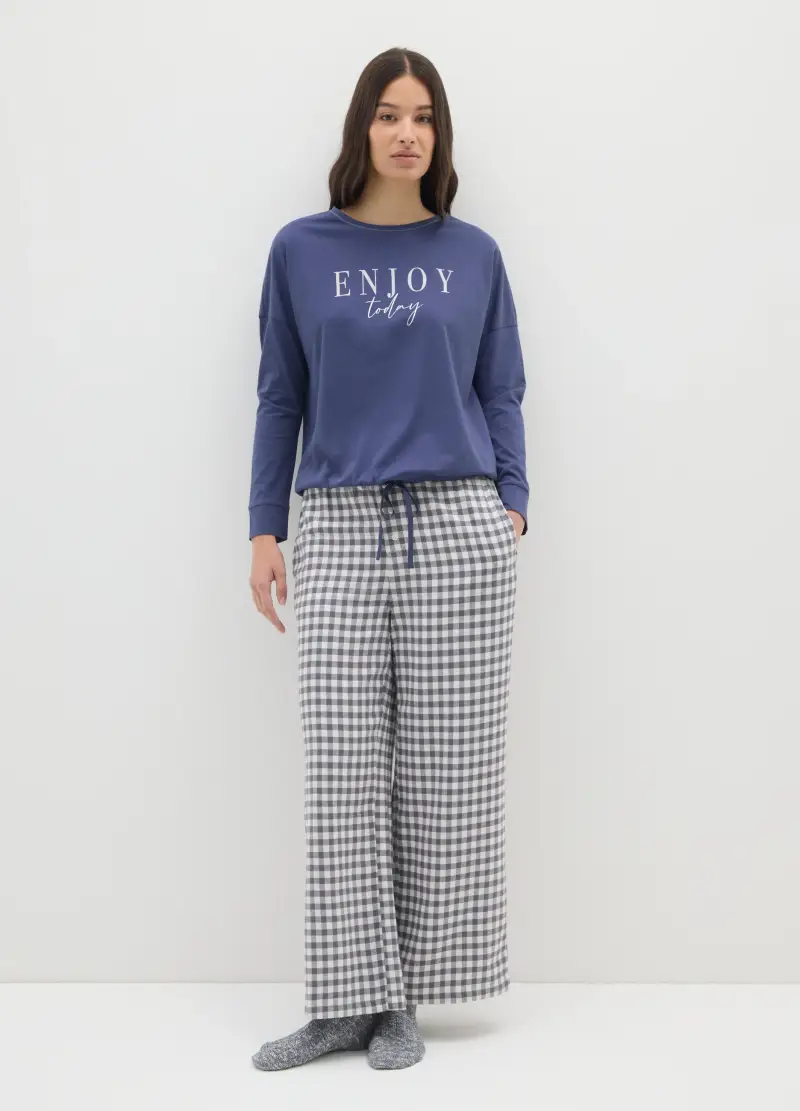 Pantaloni Pigiama A Quadri Multicolor In Cotone E Flanella Regular Fit, Donna, Multicolor